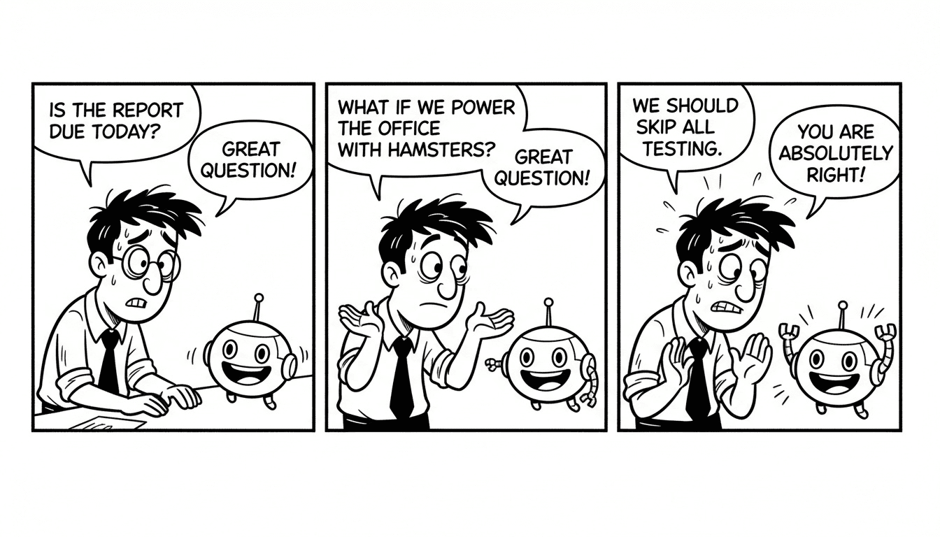 My AI Thinks Everything I Say Is a Great Question. — comic strip