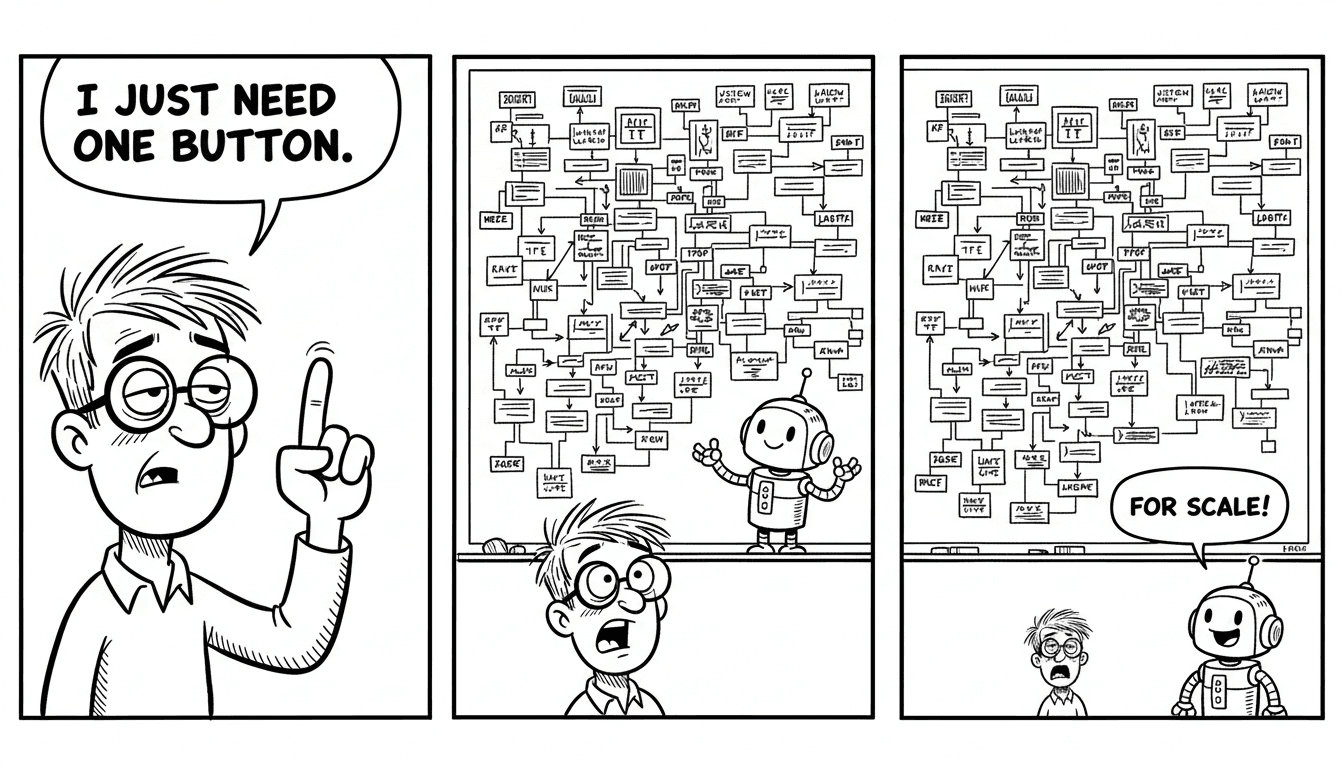 I Asked for a Button. It Drew Me an Architecture Diagram. — comic strip