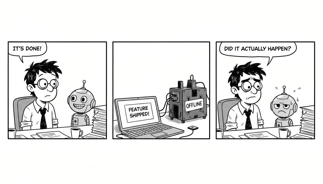 It Said the Job Was Done. The Job Was Not Done. — comic strip