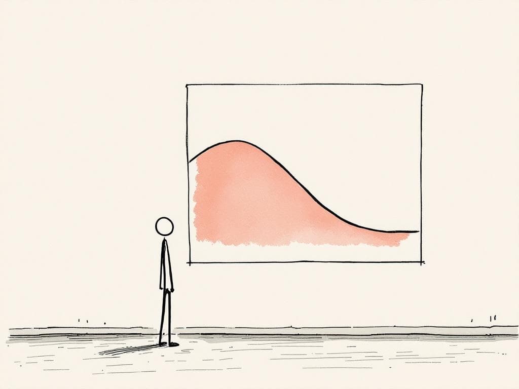 A line graph showing a downward dip that recovers, with a small figure standing beside it.